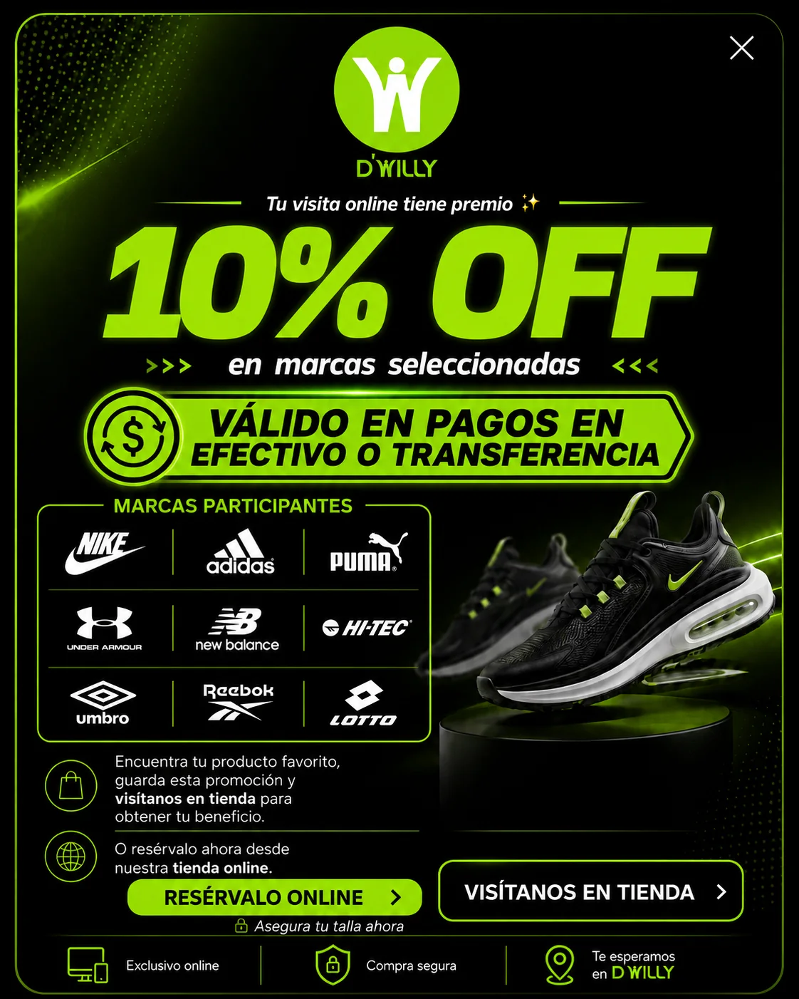 Promocion D'WILLY: 10% OFF en marcas seleccionadas pagando en efectivo o transferencia